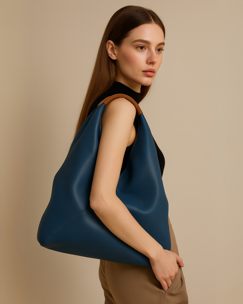 Solana Woven Handle Hobo Bag in Bleu Céleste (Genuine Leather)