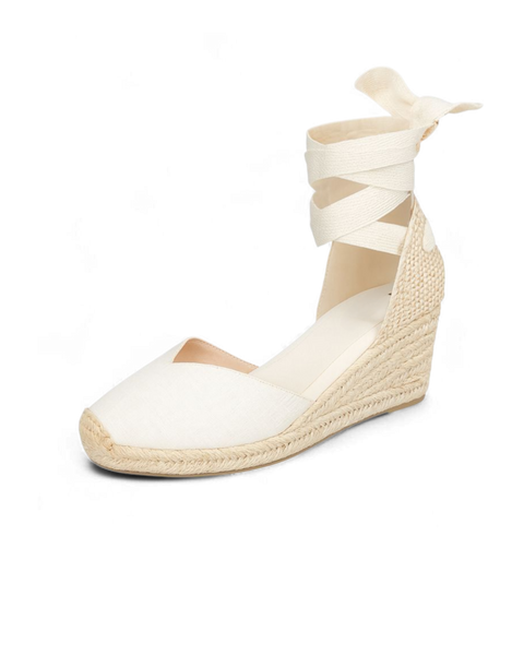 Isolde Lace-Up Wedge in Ecru