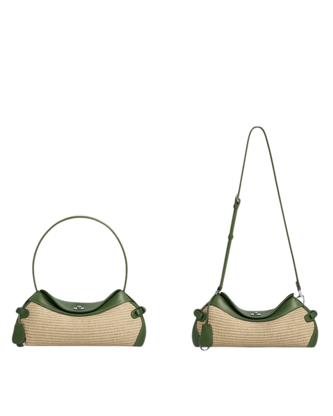 Soléne Raffia Crescent Bag in Olive (Genuine Leather)