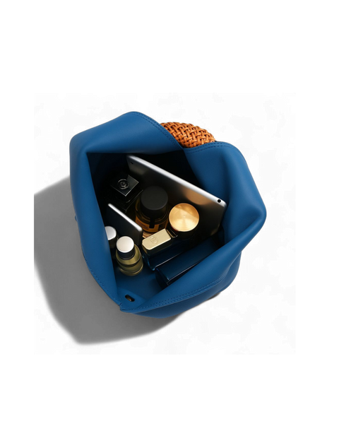 Solana Woven Handle Hobo Bag in Bleu Céleste (Genuine Leather)