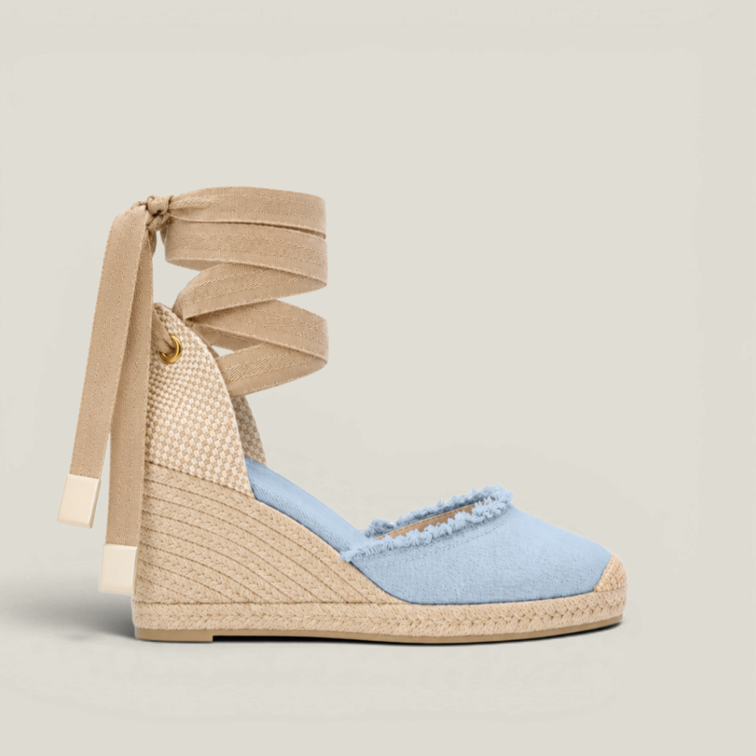 Toile Bleue Lace-Up Wedges