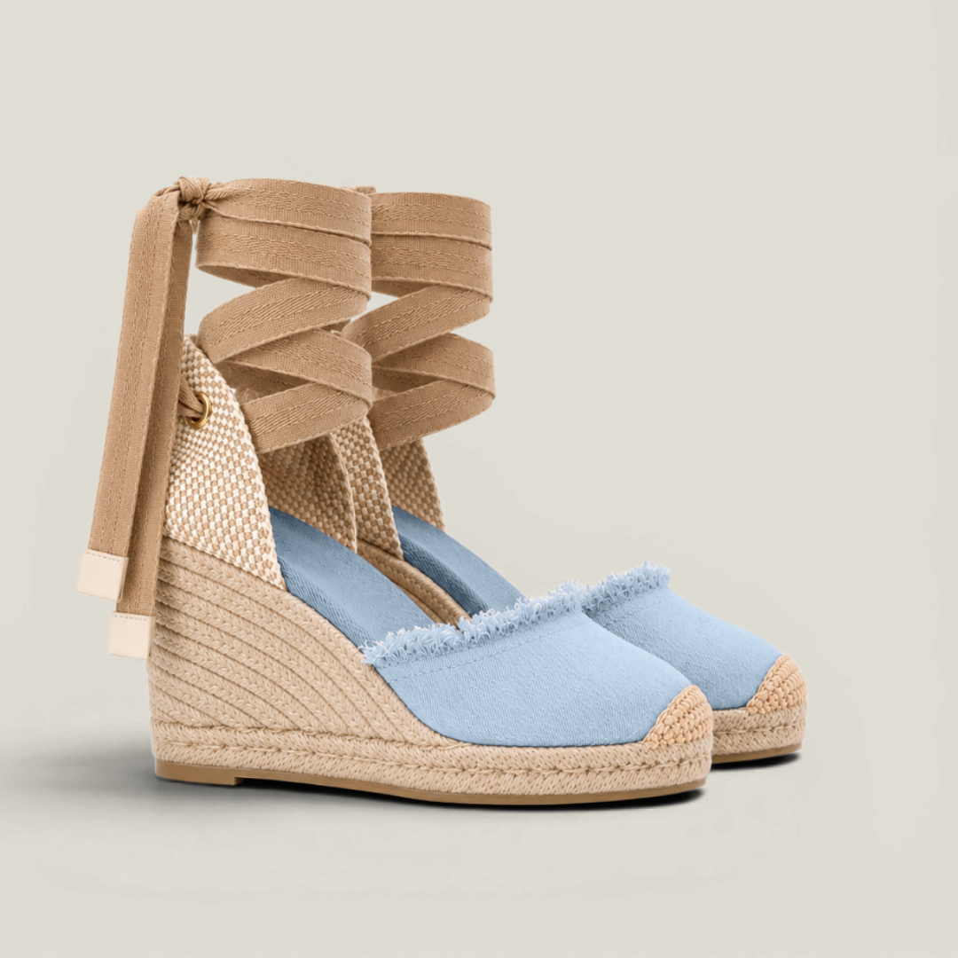 Toile Bleue Lace-Up Wedges