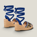 Fiorella 100 cobalt-blue lace-up espadrille wedges rear three quarter pair view