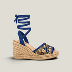 Fiorella 100 blue floral lace-up espadrille wedge sandal side profile