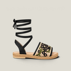 Fiorella black floral lace-up espadrille sandal side profile