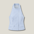 Halter Co-ord striped sleeveless high-neck tailored halter top