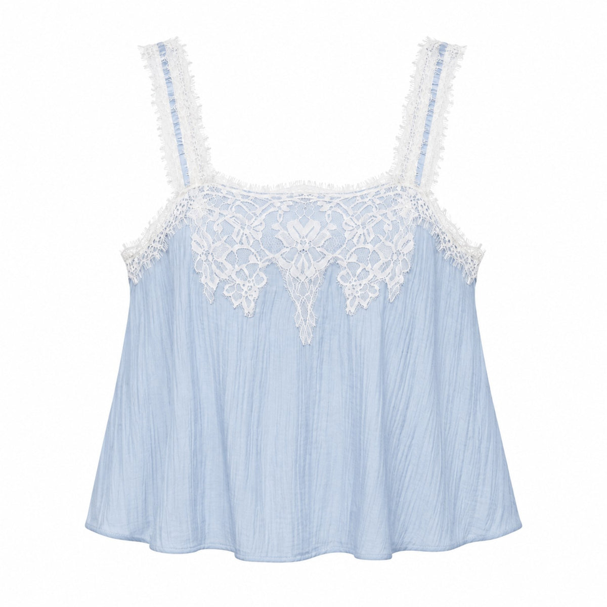 Powder-blue lace-trim camisole front view