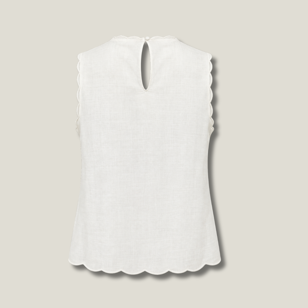 Margot Lace Top ivory back view with keyhole closure and scalloped hem