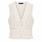 Odette Broderie Top ivory front product view showing floral embroidery, lace panels, tie detail and buttons