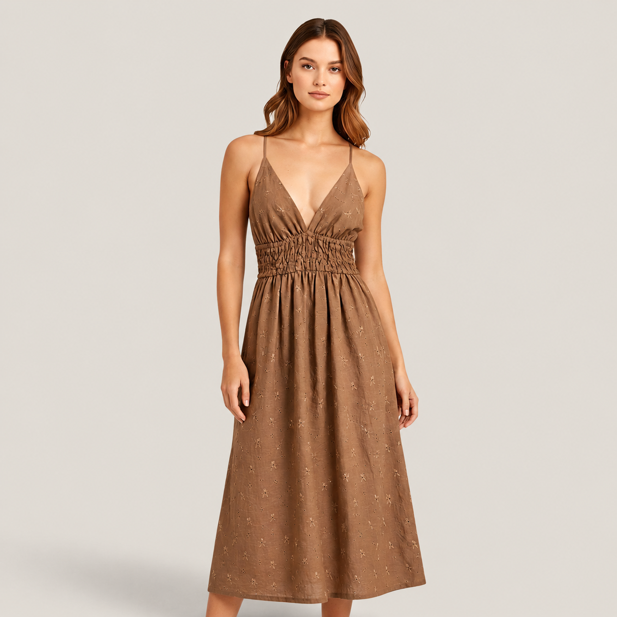 Eyelet Smocked Midi