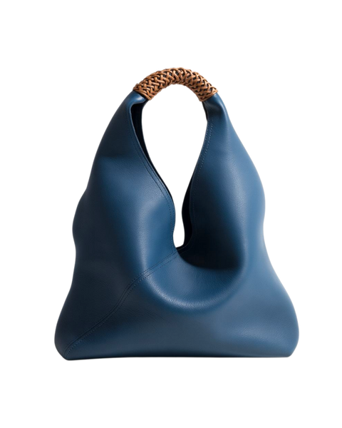 Solana Woven Handle Hobo Bag in Bleu Céleste (Genuine Leather)