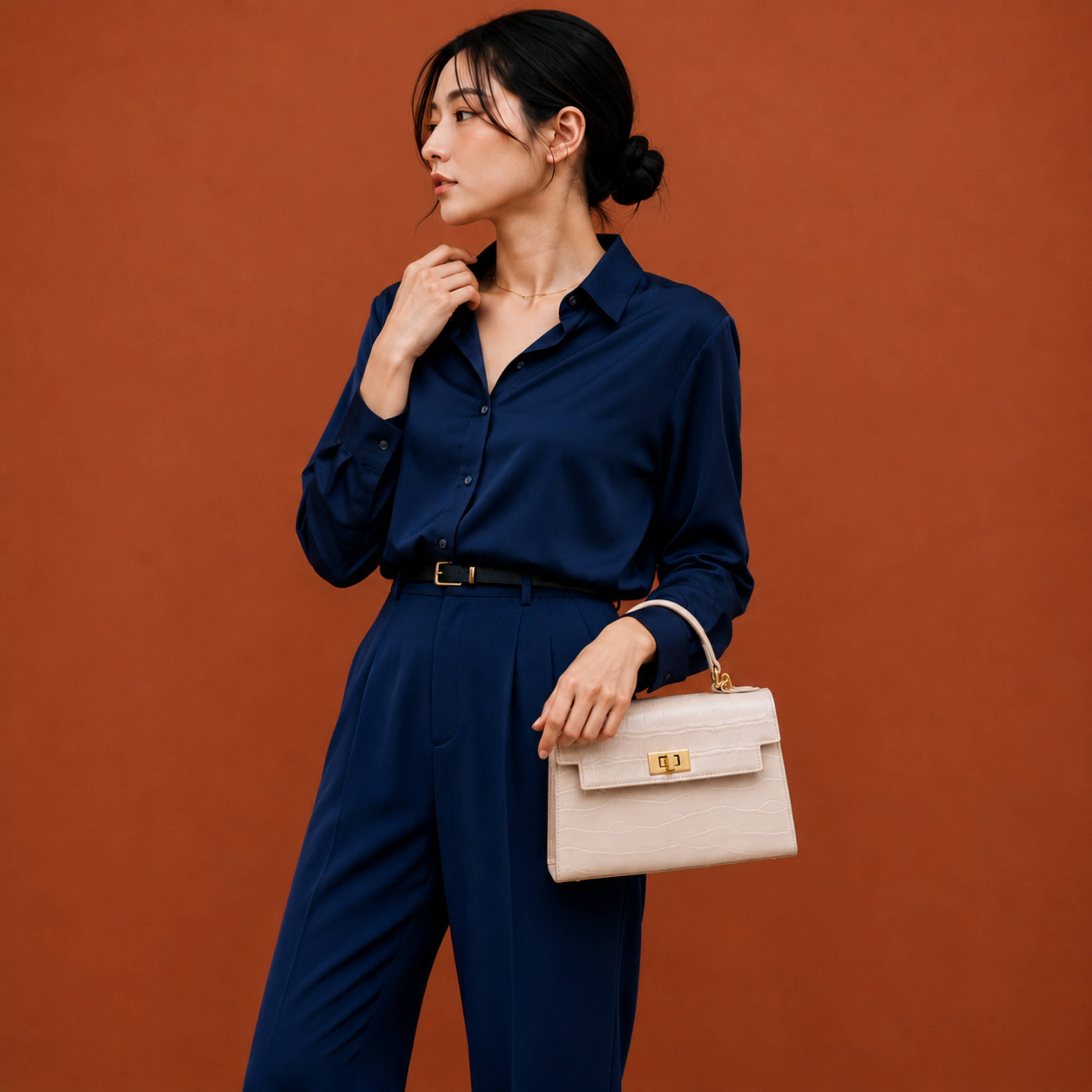 Croc-Embossed Top Handle Bag