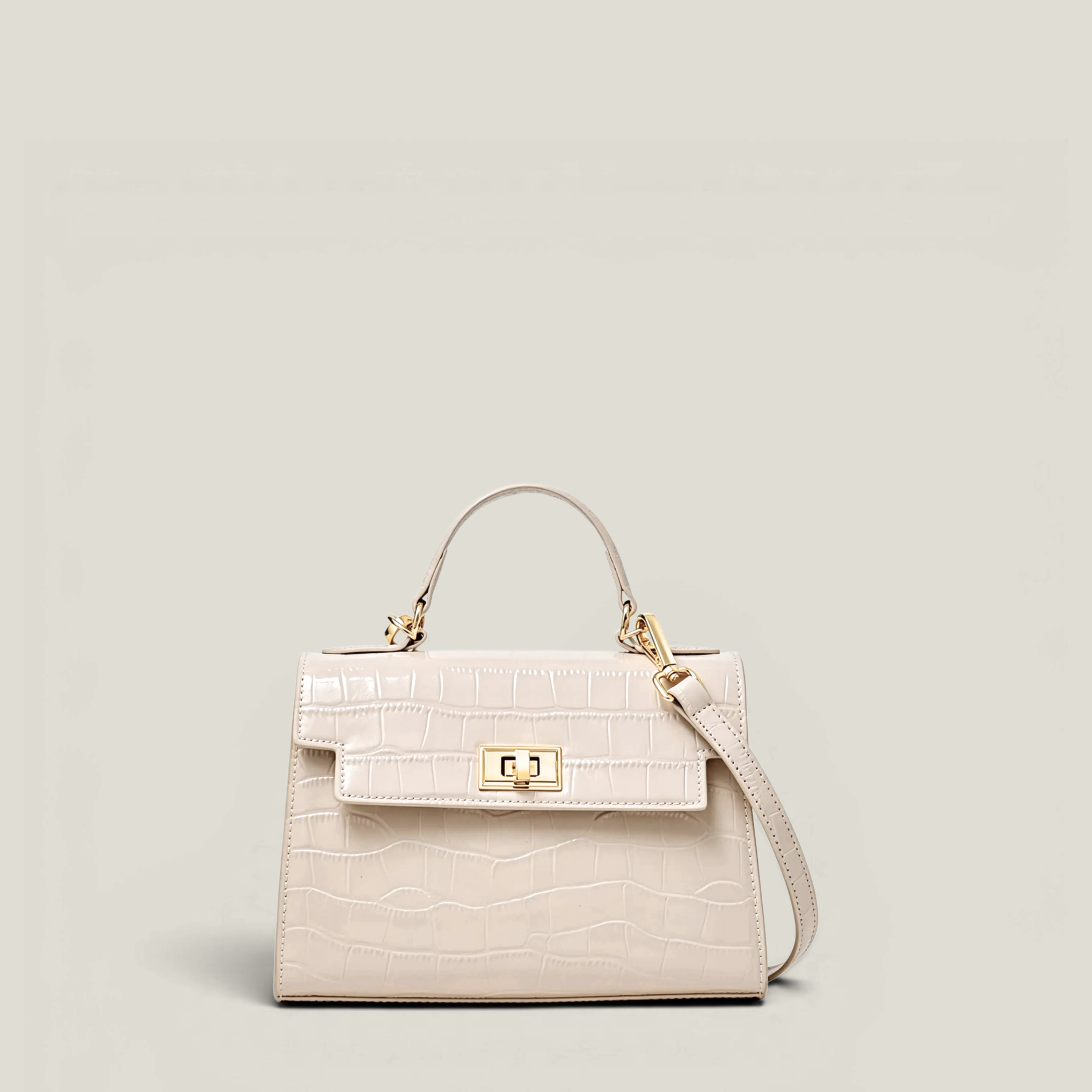 Croc-Embossed Top Handle Bag