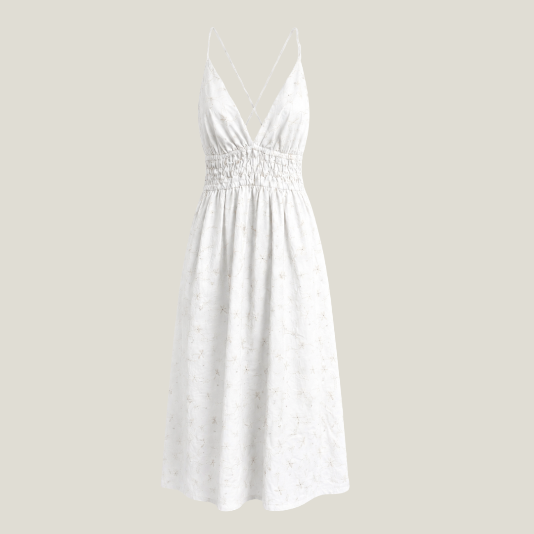 Eyelet Smocked Midi