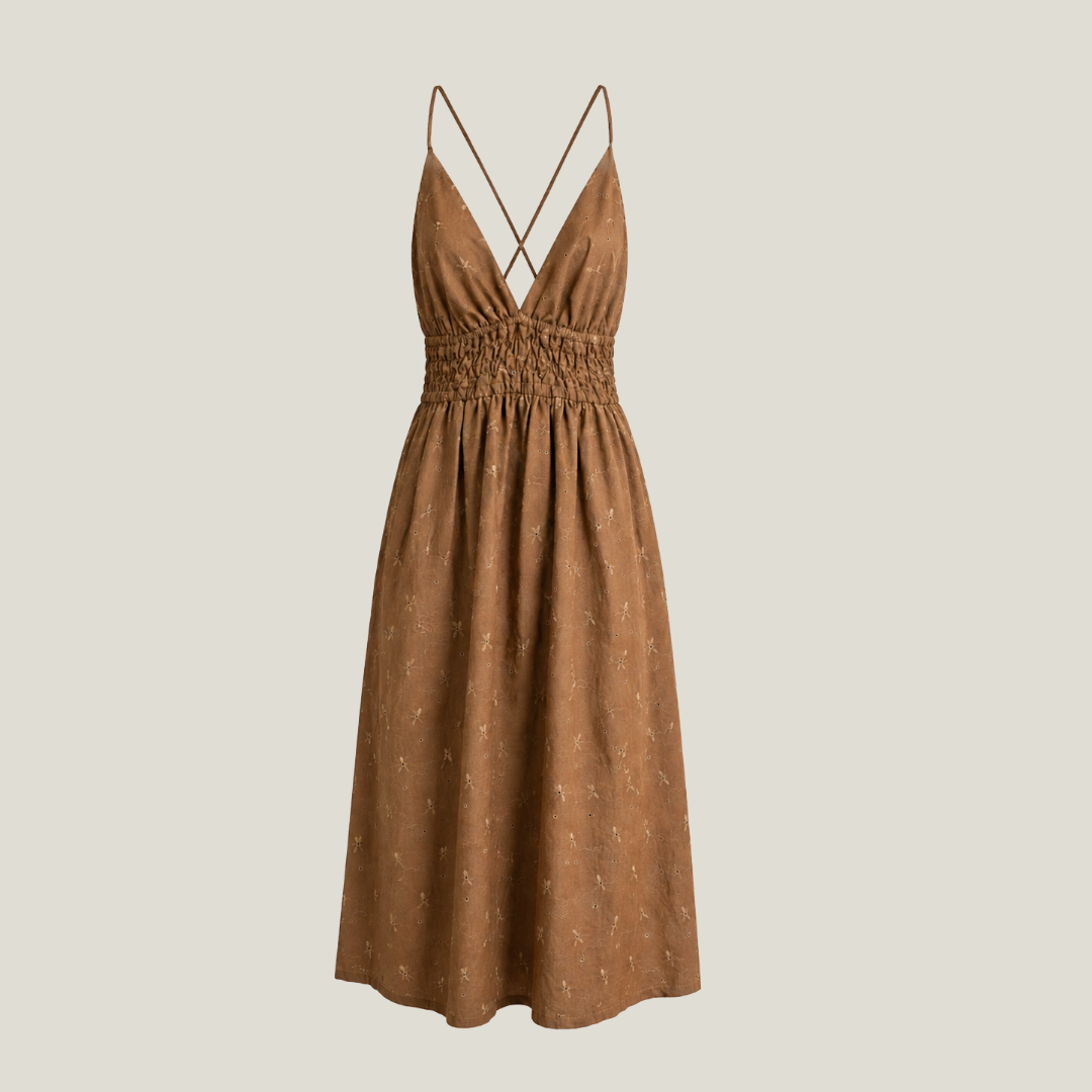 Eyelet Smocked Midi