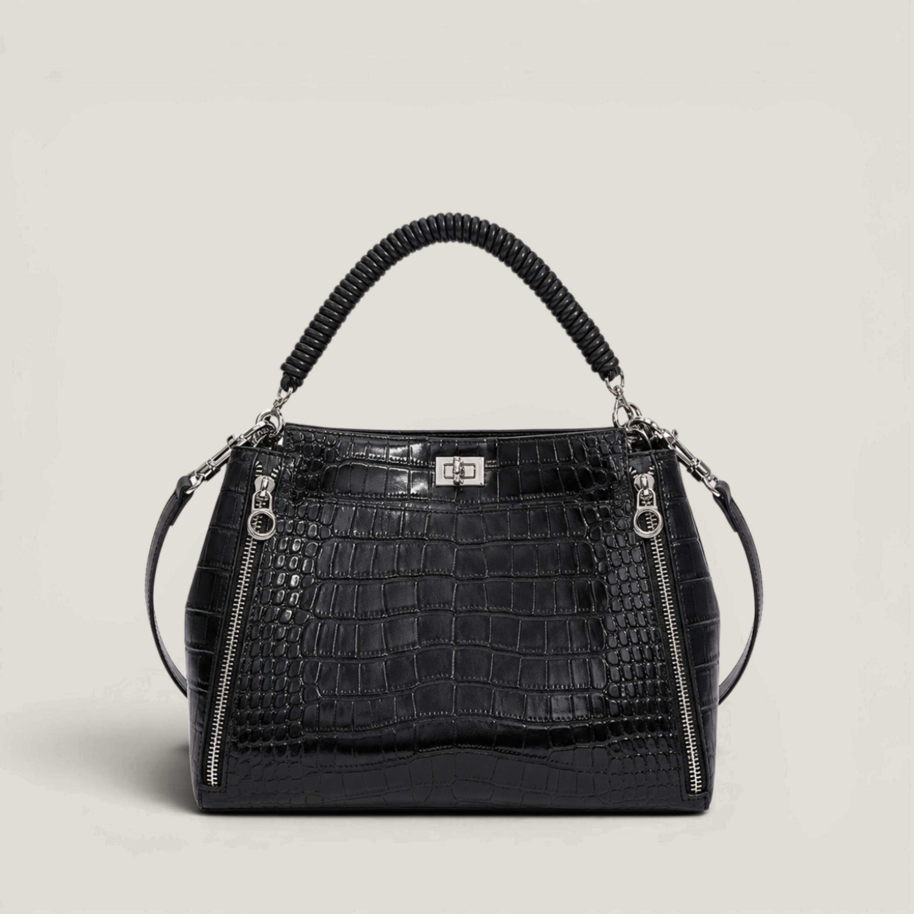 Croc-Embossed Commuter Handbag