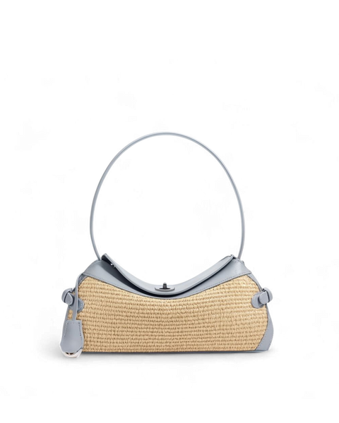Soléne Raffia Crescent Bag in Olive (Genuine Leather)
