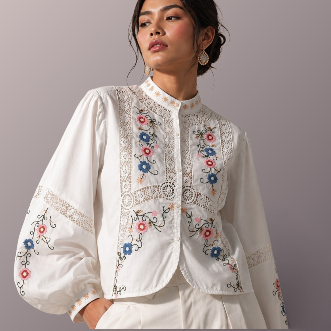Embroidered Cotton-Linen Full Sleeve