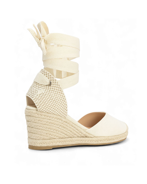 Isolde Lace-Up Wedge in Ecru