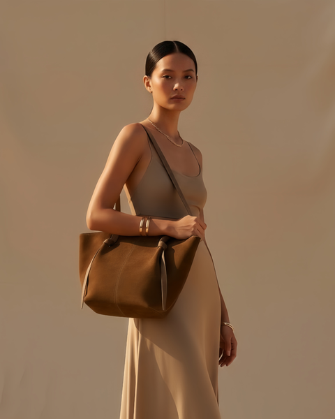 Toscana Suede Tote — Genuine Cowhide Leather