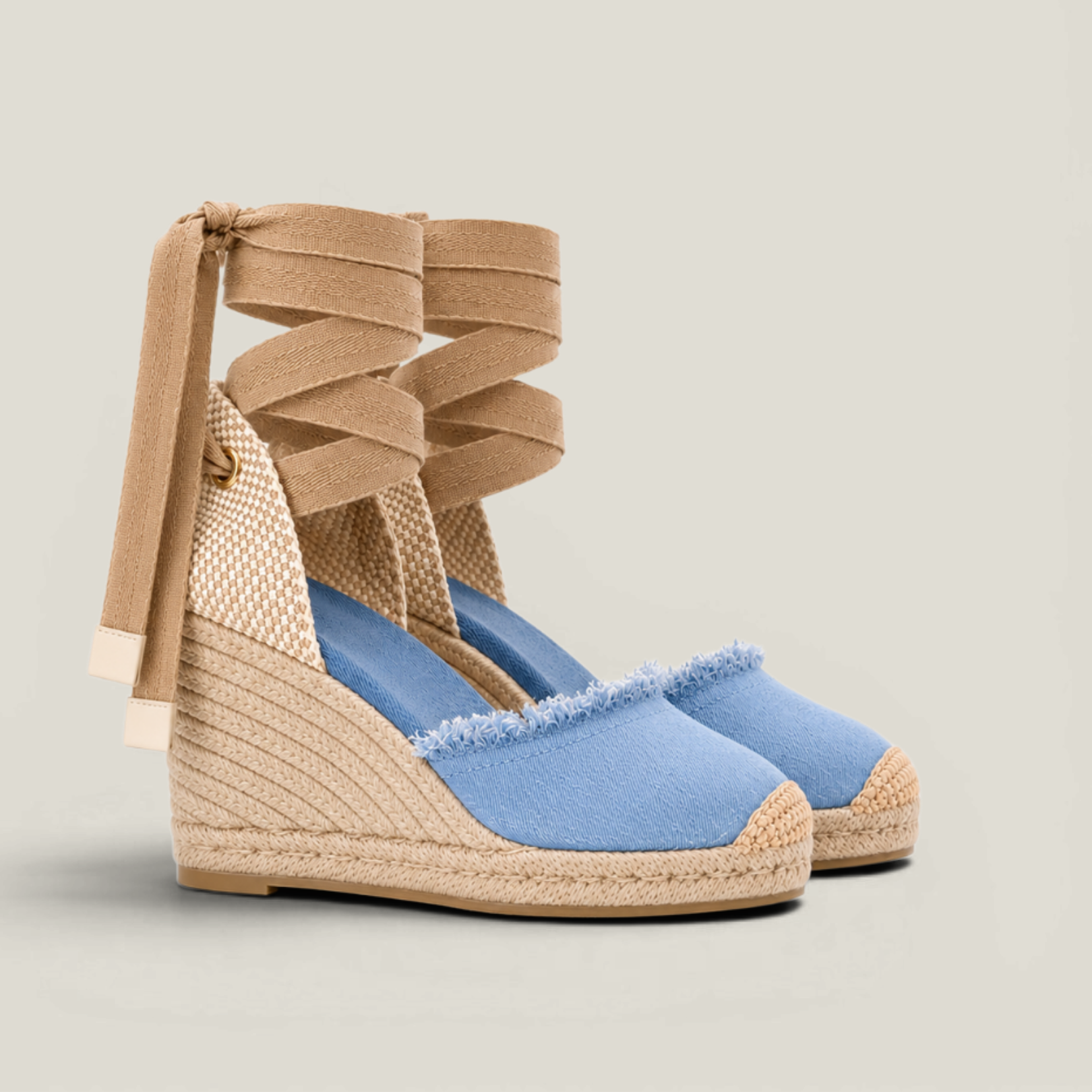 Toile Bleue Lace-Up Wedges