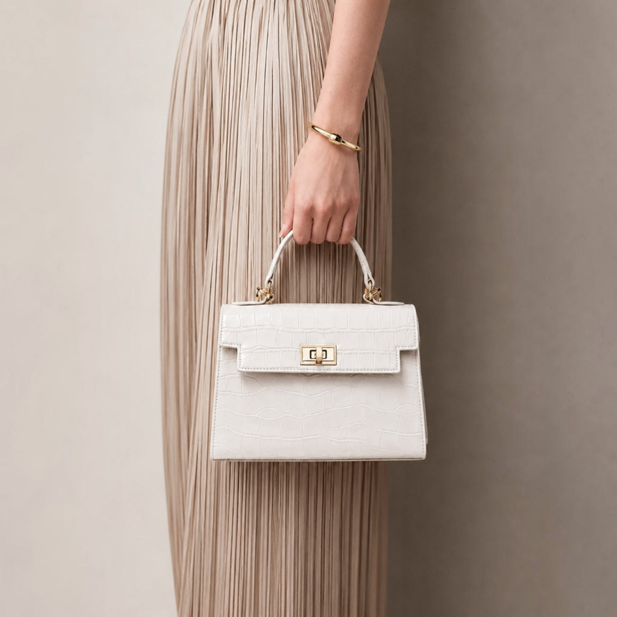 Croc-Embossed Top Handle Bag