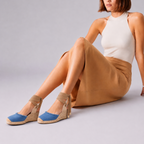 Toile Bleue Lace-Up Wedges