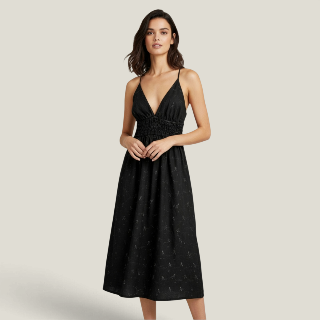 Eyelet Smocked Midi