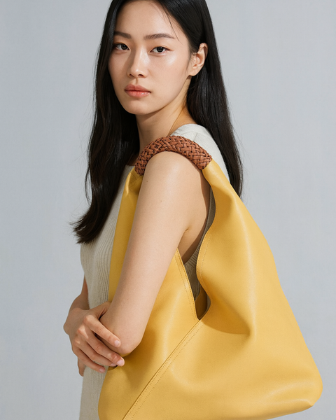 Solana Woven Handle Hobo Bag in Soleil Doux (Genuine Leather)