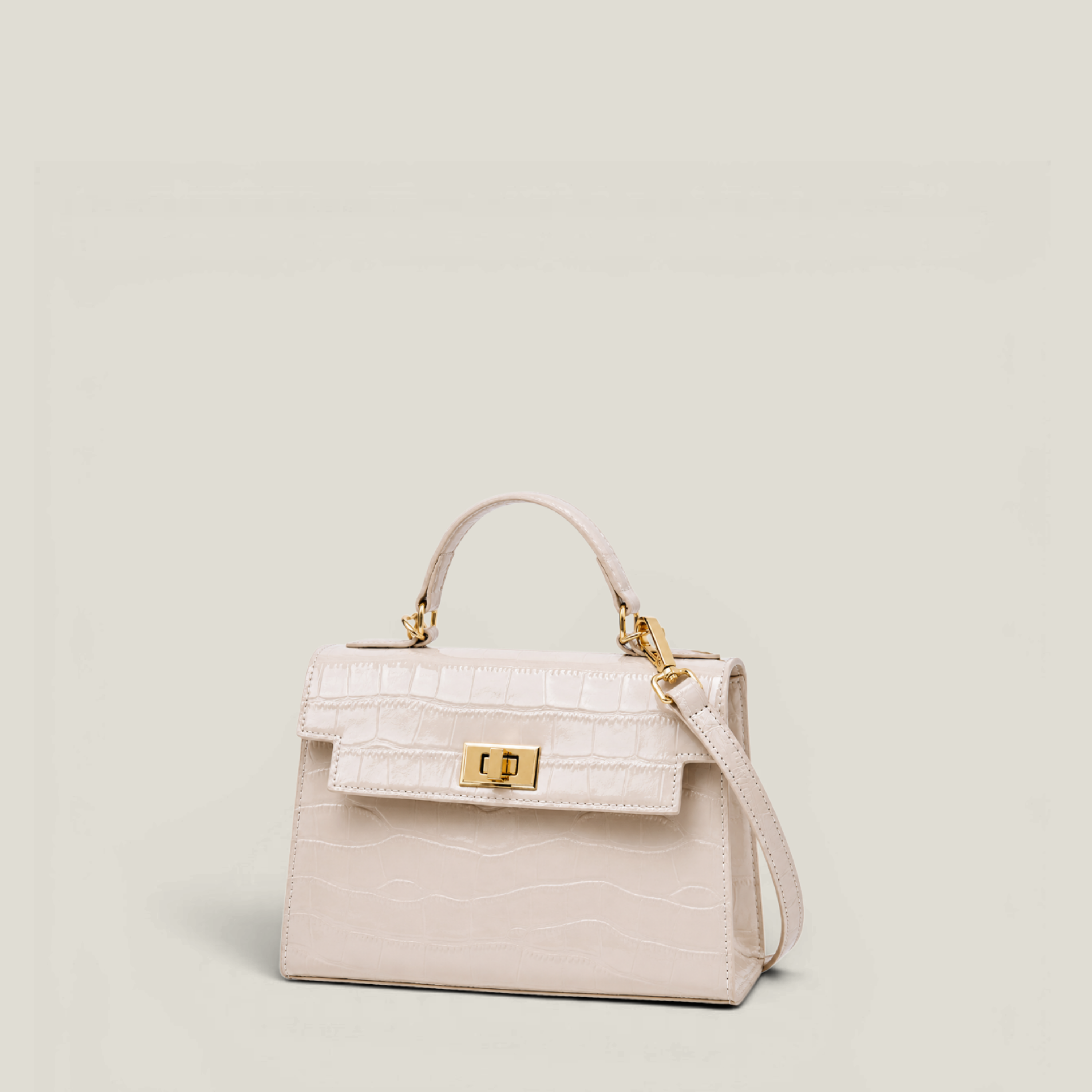 Croc-Embossed Top Handle Bag