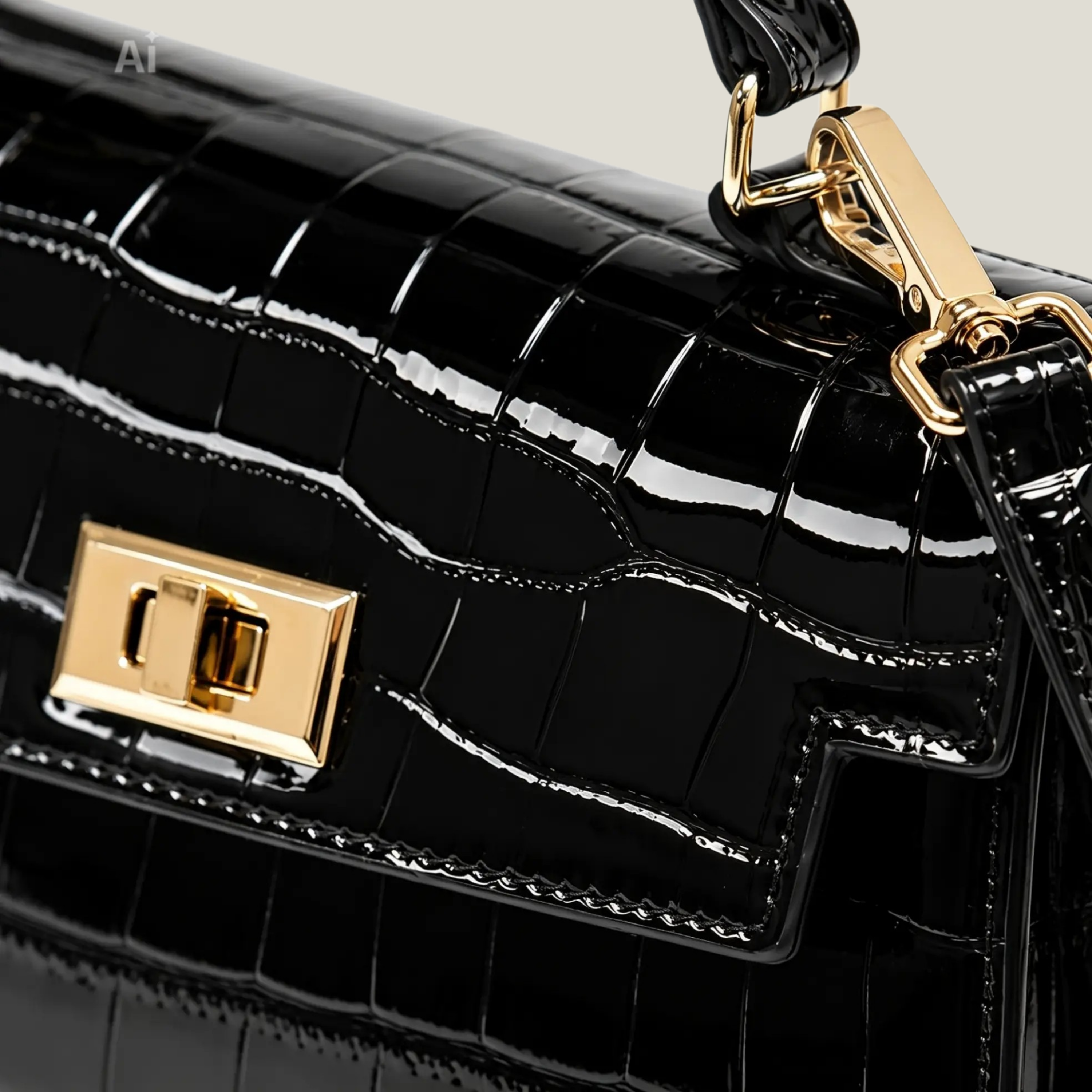Croc-Embossed Top Handle Bag