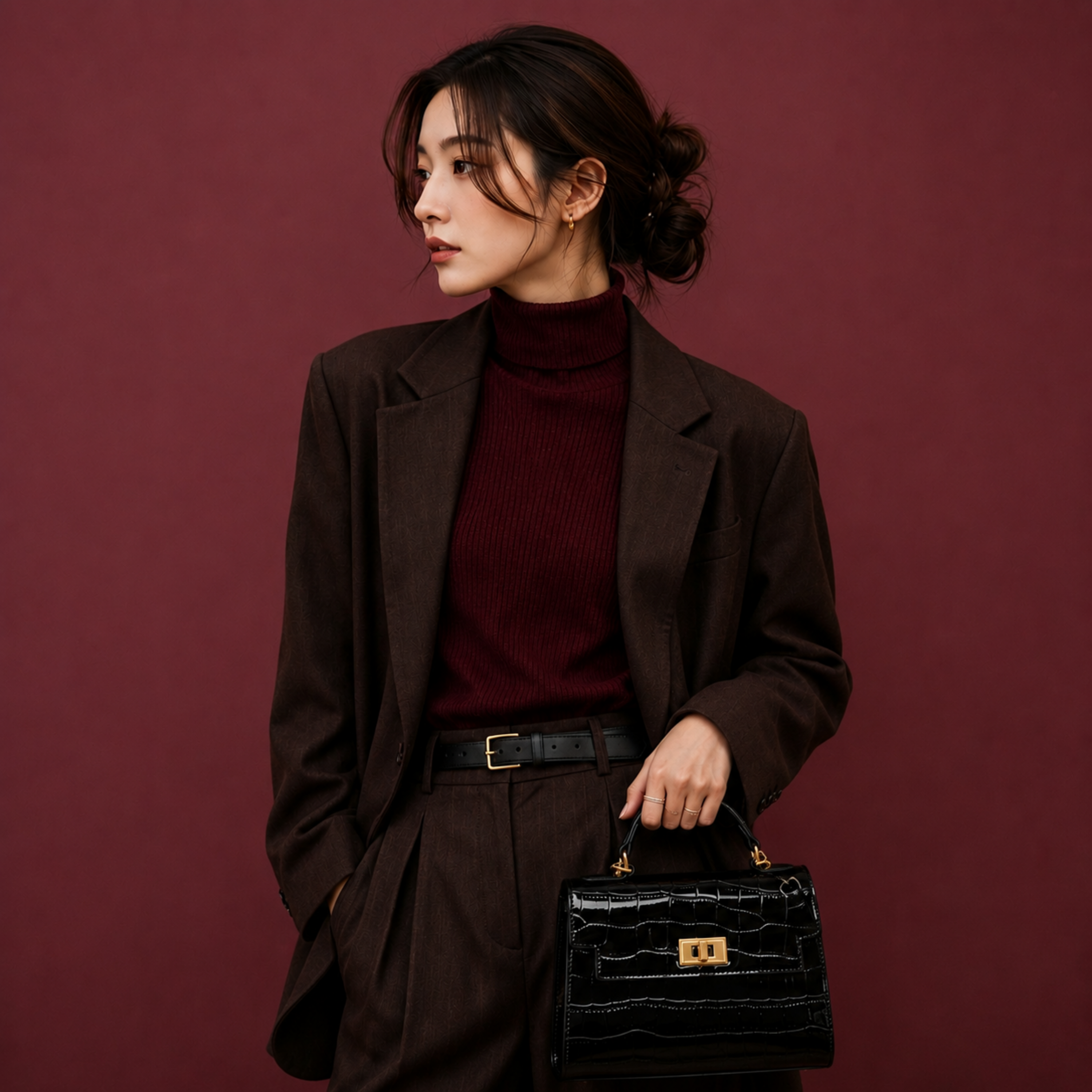 Croc-Embossed Top Handle Bag