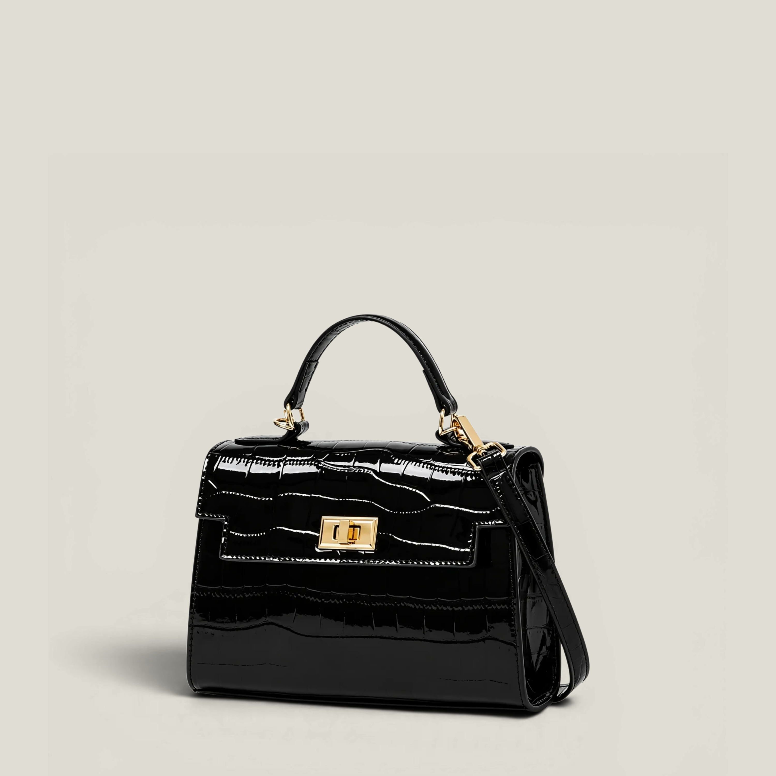 Croc-Embossed Top Handle Bag