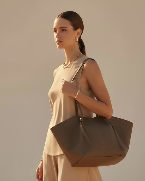 Vera Arc Tote in Truffle Brown (Genuine Leather)