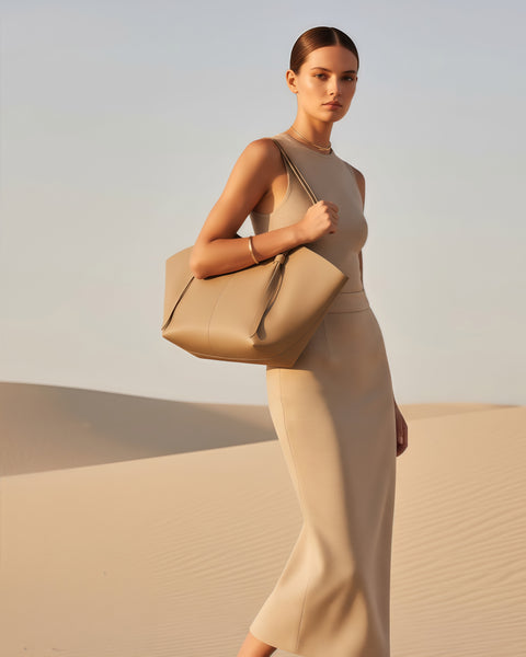 Vera Arc Tote in Sandstone (Genuine Leather)
