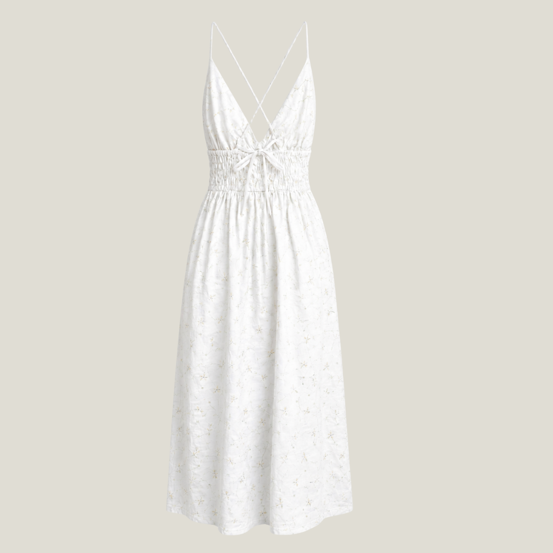 Eyelet Smocked Midi