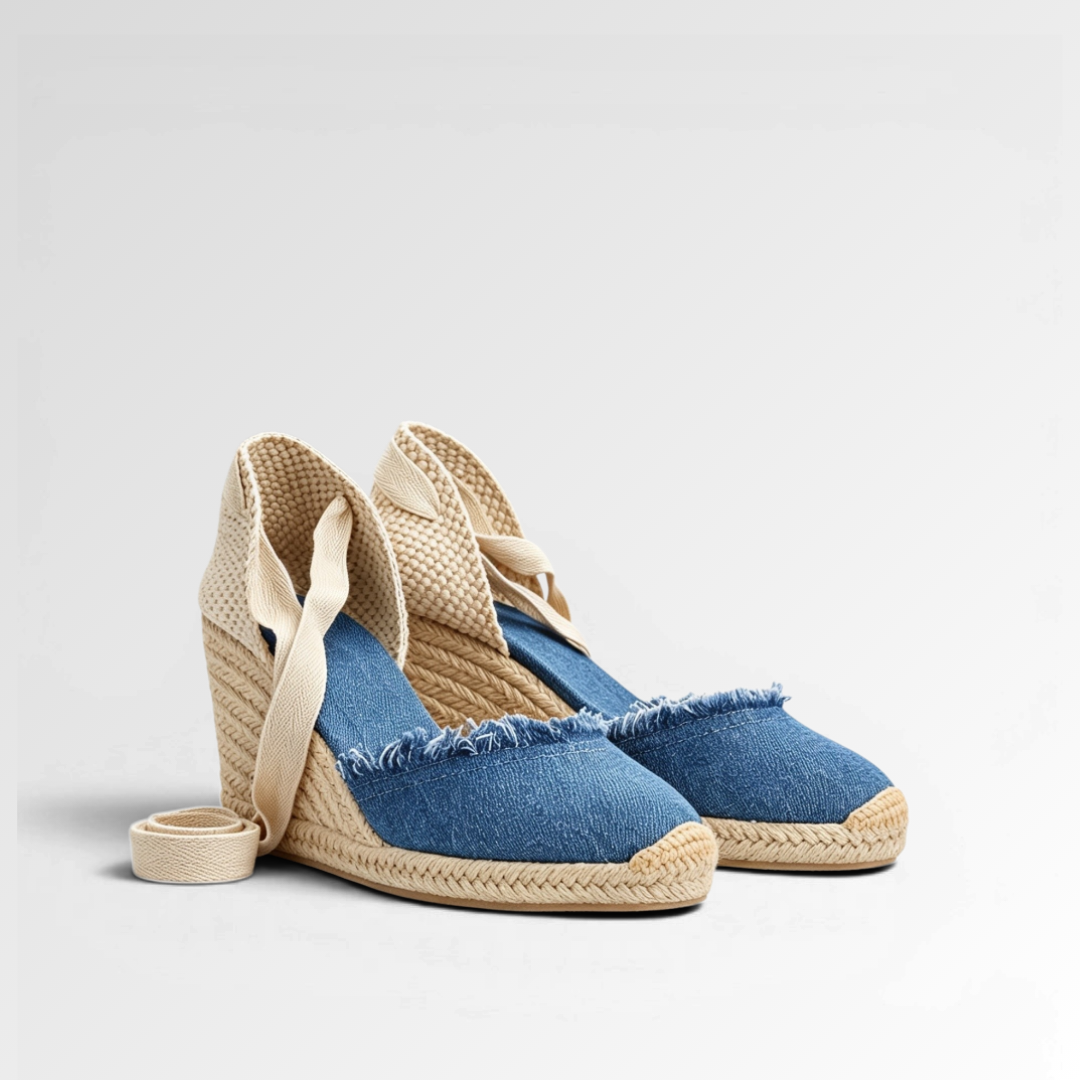 Toile Bleue Lace-Up Wedges