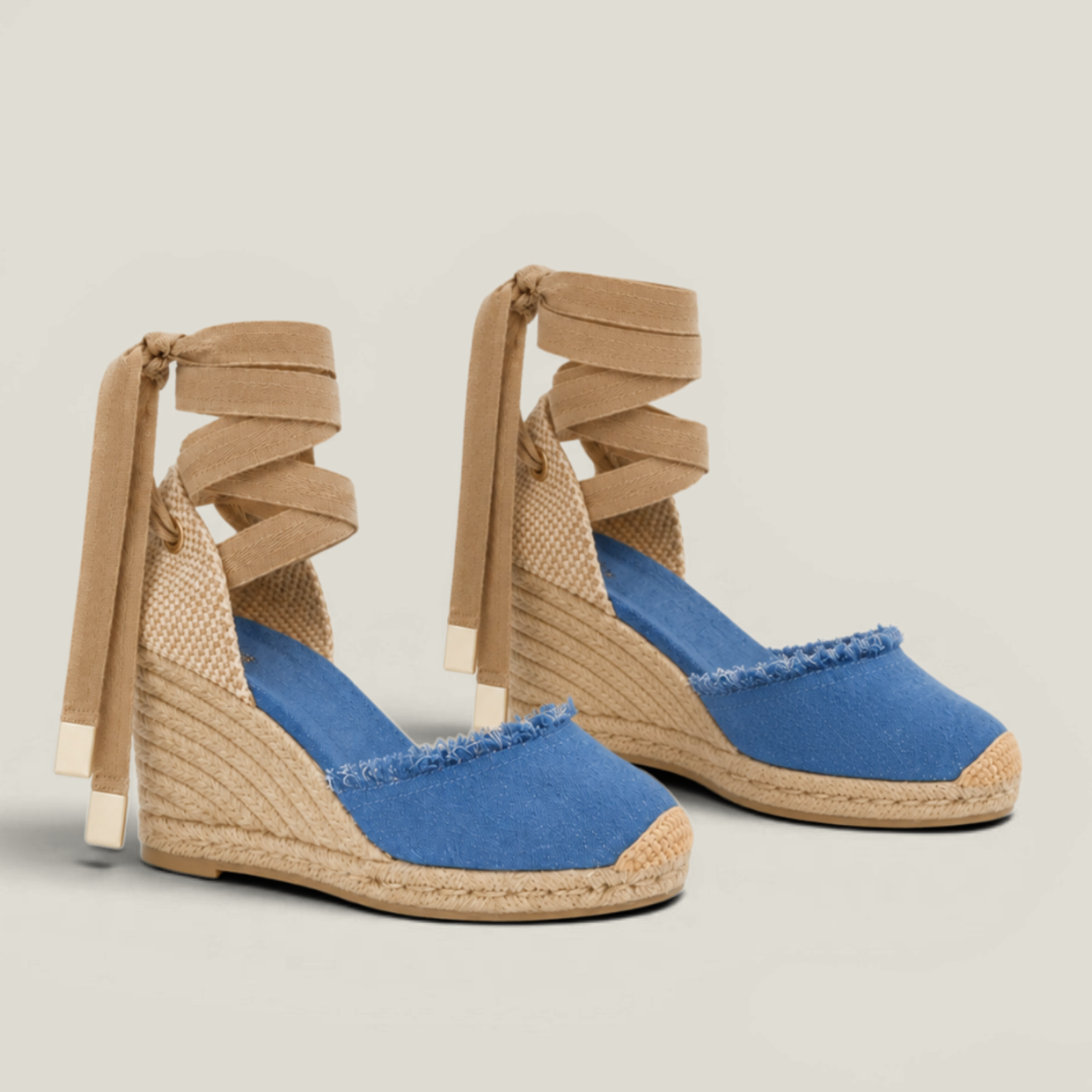 Toile Bleue Lace-Up Wedges