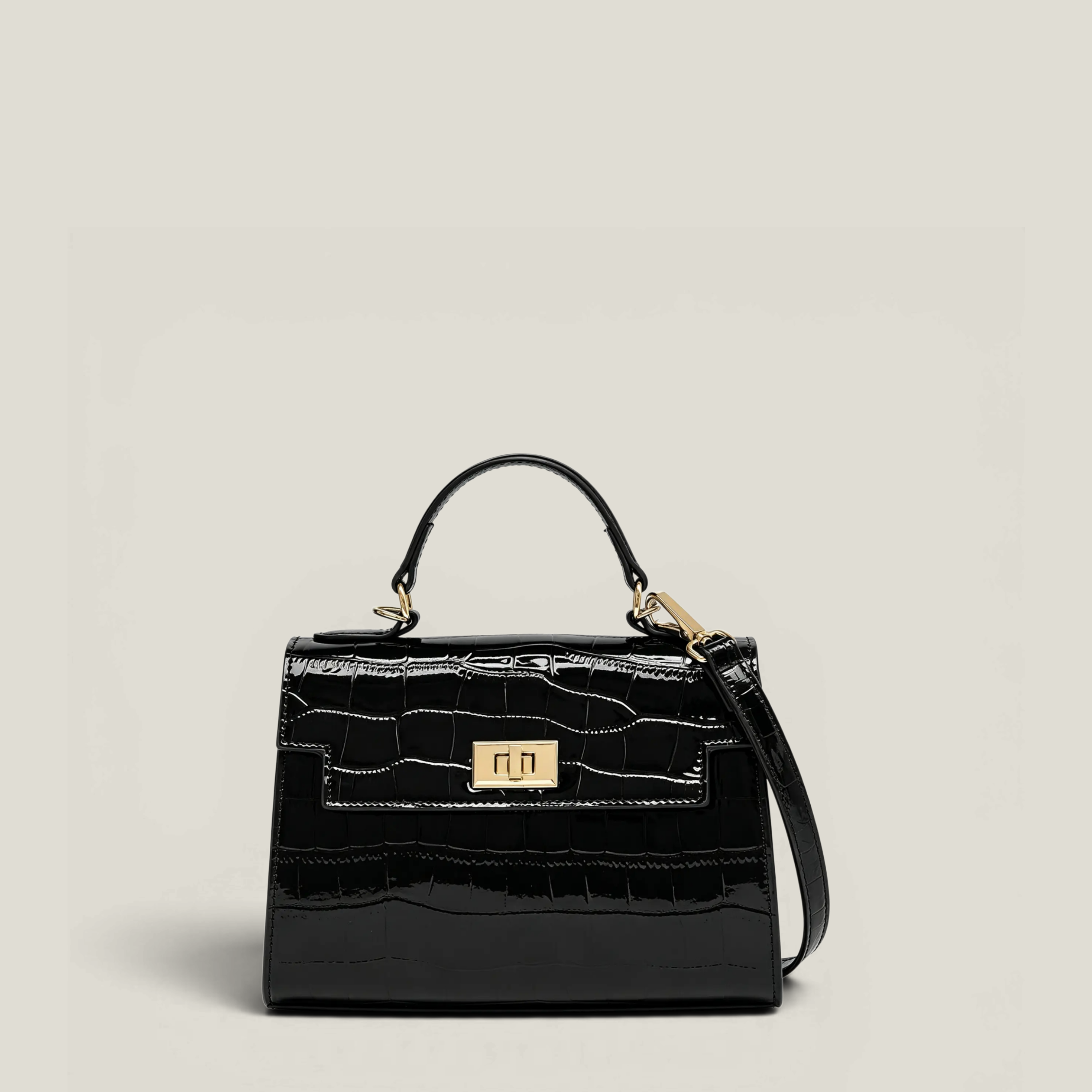 Croc-Embossed Top Handle Bag