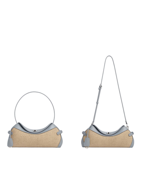 Soléne Raffia Crescent Bag in Ciel (Genuine Leather)