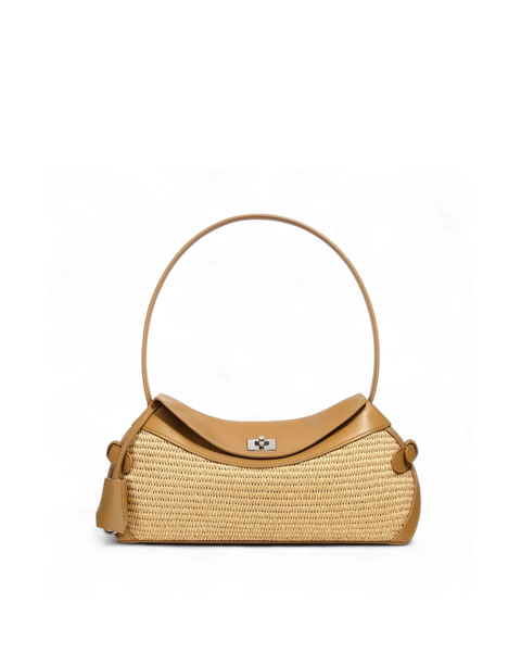 Soléne Raffia Crescent Bag in Olive (Genuine Leather)