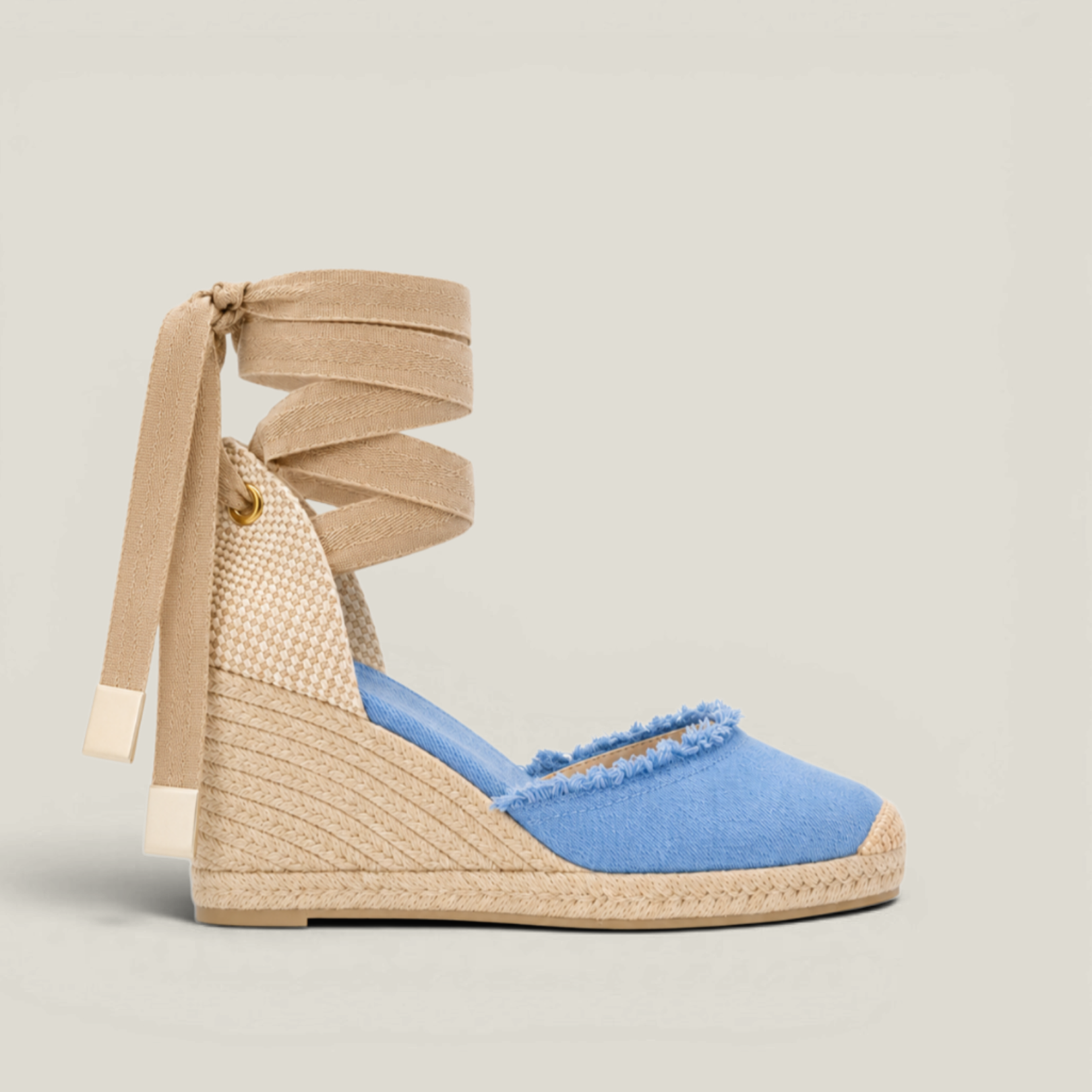 Toile Bleue Lace-Up Wedges